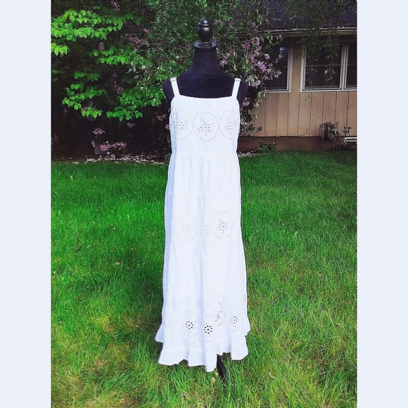 NEW 100% Cotton Maxi Beach Dress 2X - White Eyelet Tiered‎ Boho Peasant - Picture 2 of 8